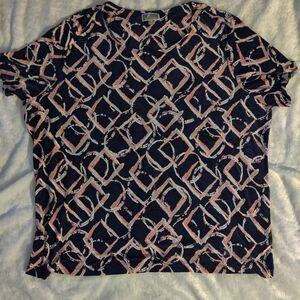 JM Collection Blue Short Sleeve Patterned Blouse Size 3X